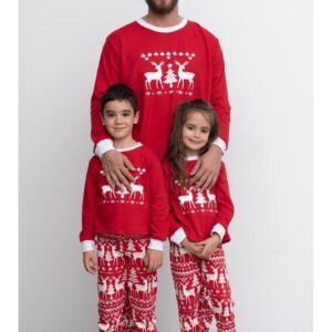Pijamale Tata Copil de Craciun - Set Holly Rosu