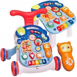Antepremergator Interactiv 5 in 1, cu masuta interactiva detasabila, Lumini si Sunete, Multiple Moduri Senzoriale de joaca "Musical Stroller" Modele variate
